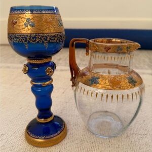 Rare. Gold originals. Impossible to find. Elegant Blue and Gold Glassware.